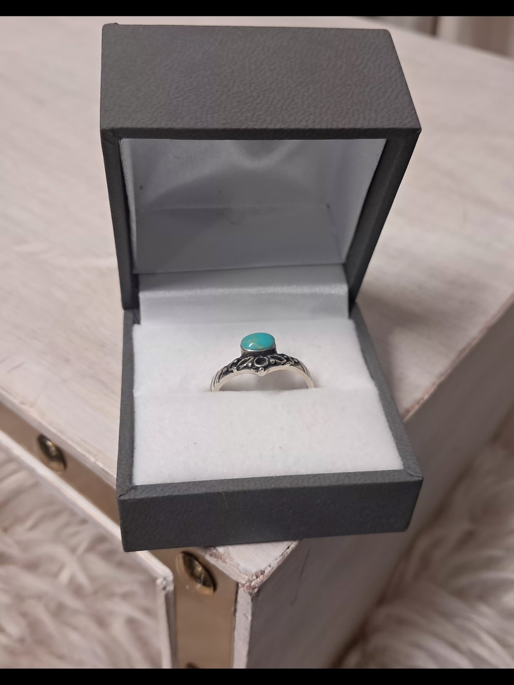 Vintage Navajo Style 925 Sterling Silver Turquoise Ring Size 7.5 - Picture 5 of 5